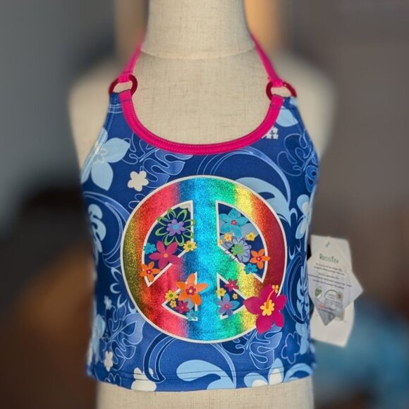 *3 FOR $9* NEW Iisabelle Swimwear Sparkle Halter Peace Sign Swim Suit Top 4T NWT - Picture 1 of 2